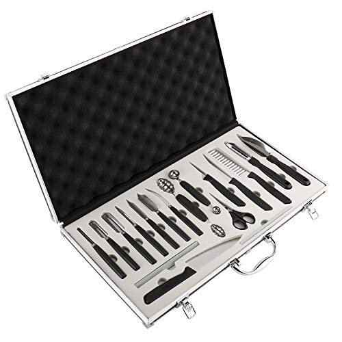 YaeKoo 18PCS Culinary Fruit Vegetable Carving Tool Set Kitchen Food Cake Carving Peeling Tool Kit with Portable Carrying Case