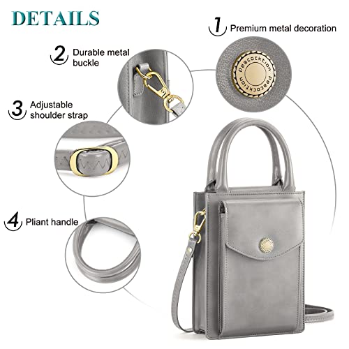 Peacocktion Small Crossbody Cell Phone Purse For Women, Top Handle Bag, Shoulder Handbag With Credit Card Slots, Grey #TOP4