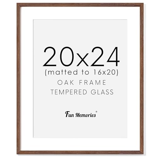 20x24 Picture Frames, Rustic Solid Oak Wood Frame 20 x 24 for Wall, Wooden 20 by 24 Photo Frames with Tempered Real Glass, 20x24 Poster Frame Matted to 16x20 (Walnut Color, 1 Pack)