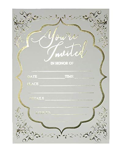 Fill In Invitations Wedding A7, Gold Foil 20 Pack And 20 Thank You Tags. Hot Stamping Party Invitations Birthday, Anniversary Celebration, Bridal Or Baby Shower Invites Cards For Events Special Occasions (Invitation Gold 1) #TOP3