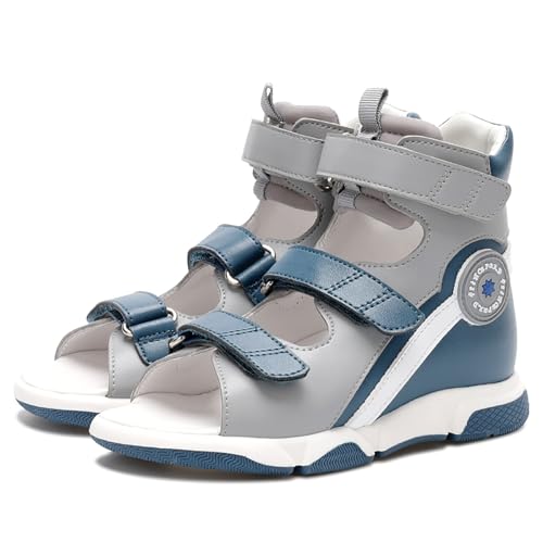 princepard Orthopedic Sandals for Toddlers with Arch and Ankle Support,High back Corrective Shoes for Kids Blue 9 Toddler