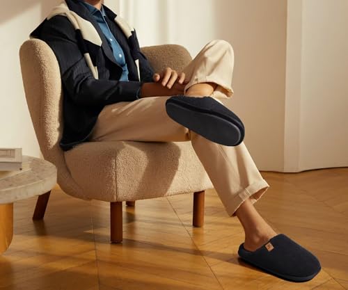 Image of KuaiLu Mens House Memory Foam Slippers with Comfortable Warm Plush Lining | Casual Slip On Lightweight Bedroom Pantuflas，Cushion Orthopedic Arch Support Walking Outdoor Garden Footwear US7-15