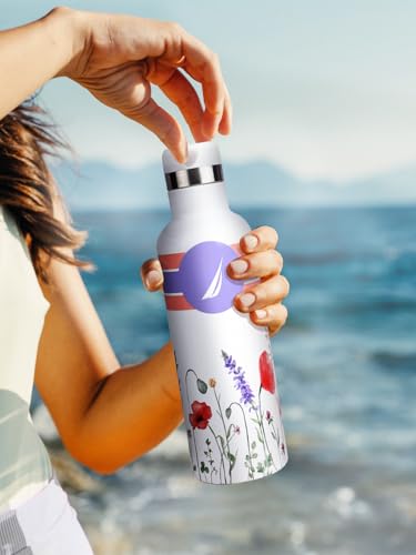 Image of NAUTICA Premium Leak-Proof Insulated Water Bottle - 1pc (Yacht)| 500ml | Stainless Steel Flask with 24 Hours Temperature Retention | Ideal for Travel, Gym, Office Use Oreo Printed-White /Purple