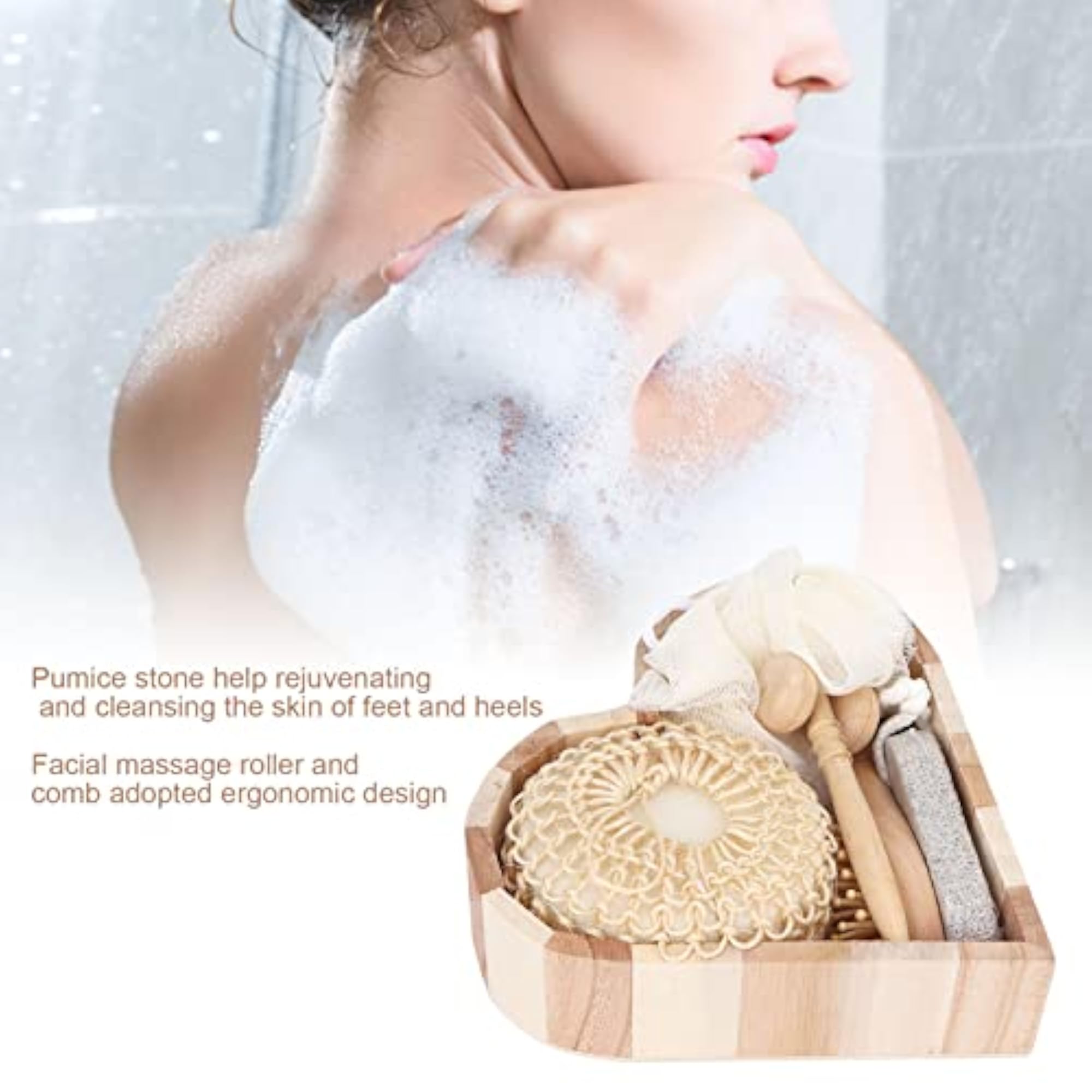 Shower Exfoliating Kit, Bath Scrubber Set with Pumice Stone and Gloves