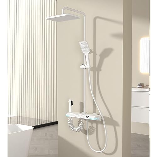 Système de douche thermostatique de luxe avec ciel de pluie carré et boutons piano élégants