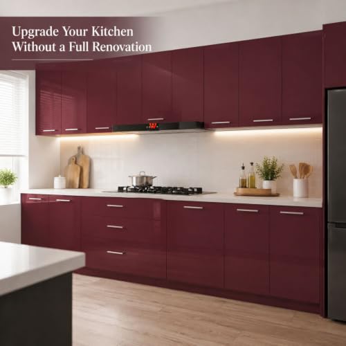 Image of WISDOM Maroon Glossy Self-Adhesive Wallpaper Waterproof, Easy to Clean & Peel and Stick Decorative Vinyl Sticker - Kitchen Cabinet, Wardrobe, Table & Home Decor(20x72 in)
