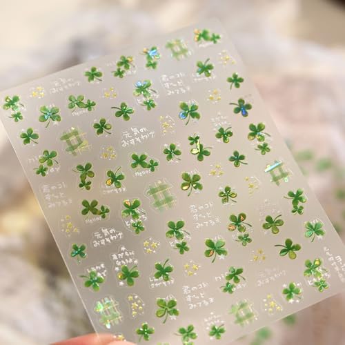 Clover Nail Stickers St.Patrick Day Nail Art Stickers Green Nail Decals with 5D Embossed Self Adhesive Design Nails Charms for Women Manicure Decoration Supply Accessories 1 Sheets