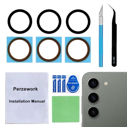 Perzework 2 Set Back Rear Camera Lens Glass Replacement for Samsung Galaxy S23 and Galaxy S23+ Plus with pre-Installed Adhesive 