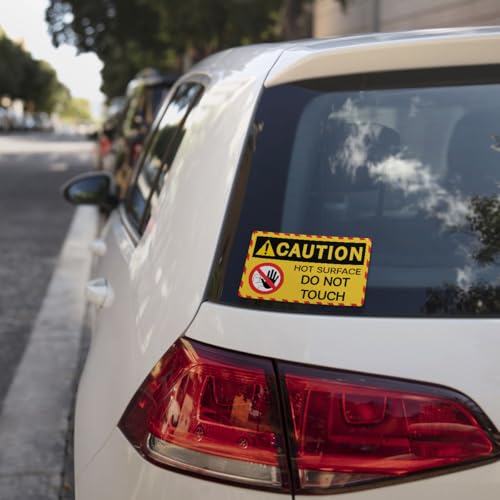 Image of (3Pcs) Caution Hot Surface Do Not Touch Sticker Decal, Caution Hot Surface Stickers, Hot Warning Sign, Do Not Touch Sticker Waterproof for Water Bottle, Truck, Car, Helmet Decal 5 inch (Normal, 5in)