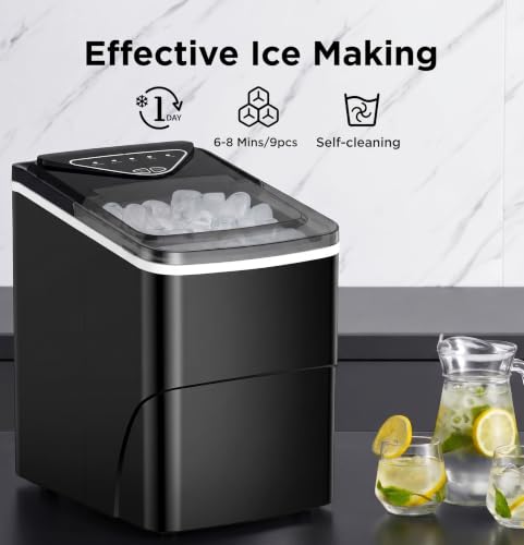 Image of Silonn Countertop Ice Maker, 9 Cubes in 6 Mins, 26lbs /24H, Ice Makers Countertop with 2 Ice Sizes, Self-Cleaning Ice Machine, Scoop & Basket for Home Kitchen Office Bar Party