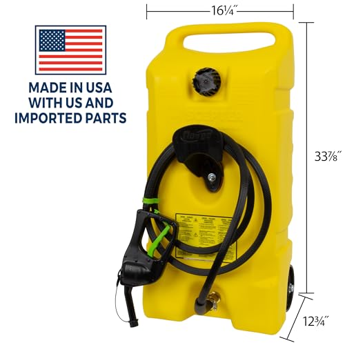 Scepter Duramax 14 Gallon Wheeled Utility Transfer Tank with Spout Pump, Yellow – Portable Rolling Container w/ 10-Foot Hose for Mowers, Generators, Marine Use, Off-Road Vehicles & Power Equipment