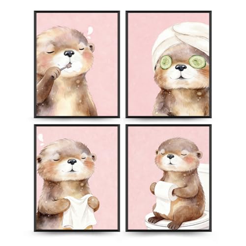 Affiche loutre rose pour rendre la salle de bain des enfants joyeuse et ludique
