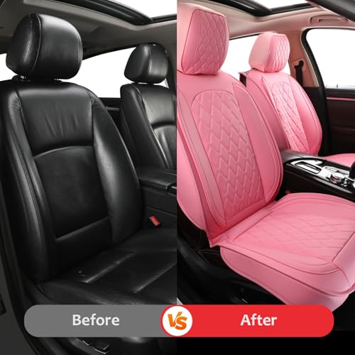 Image of MIROZO Front Seat Covers Pink,Leather Car Seat Covers Waterproof Seat Cover,Automotive Seat Covers Universal Car Seat Protector Seat Cushion for Sedan, Truck and SUV (2PCS Front, Pink)
