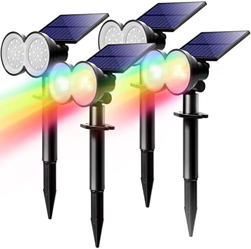 Kasonic Solar Spot Lights Outdoor, Color Changing Waterproof LED Solar Landscape Spotlights, Wall & Ground Lights Dark Sensing Auto On/Off, Garden Lights for Yard Pathway Walkway, 4 Pack