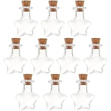 SKYPRO 10Pcs Mini Glass Bottles with Cork Lids, Star Shape Tiny Glass Jars, Wishing Bottles, Small DIY Decorative Craft Vials for DIY Crafts Party Weddings Decoration Storage Accessories