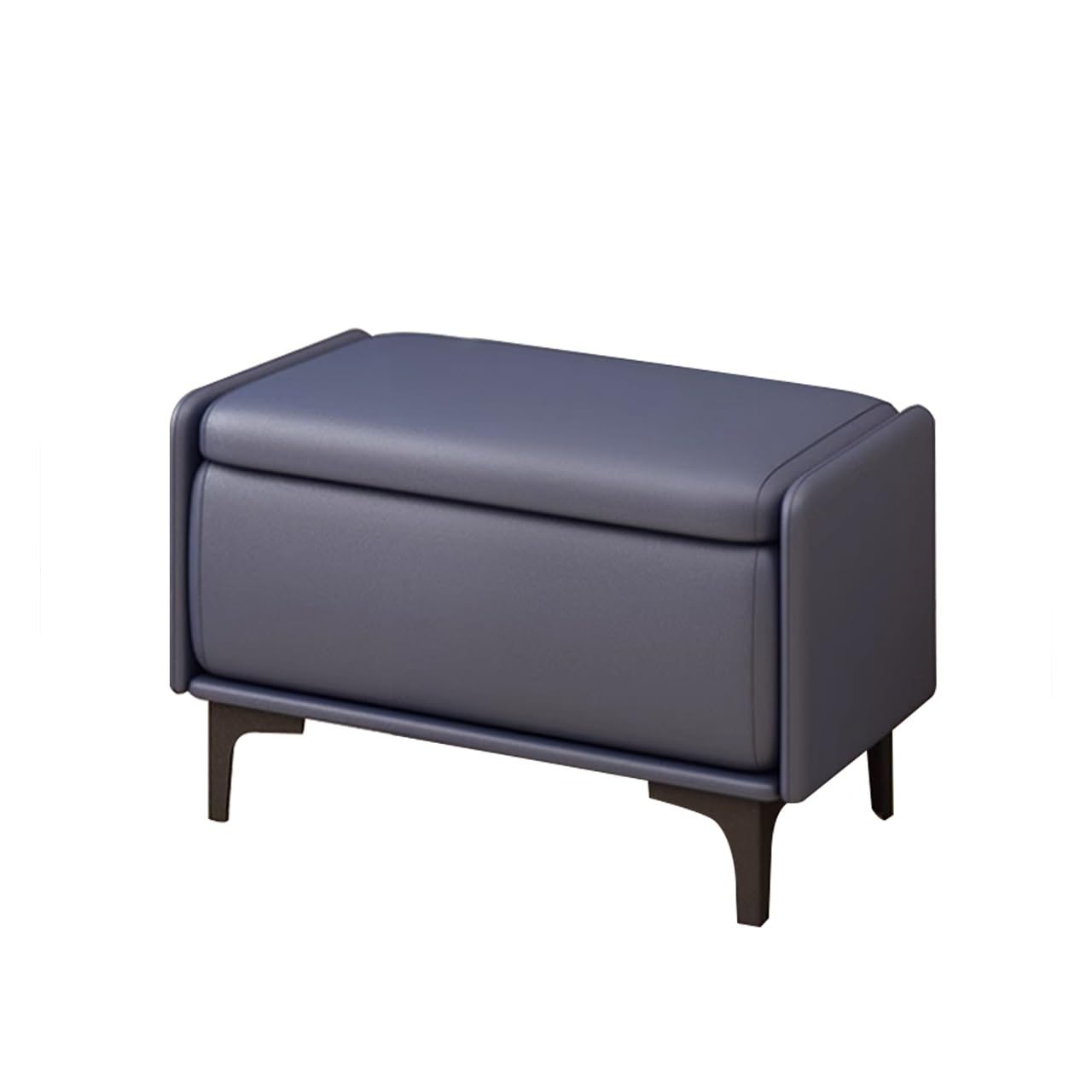 Banc de rangement extra long en similicuir noir avec pieds en métal