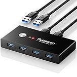 USB 3.0 Switch Selector, 2 Computer Sharing 4 USB Devices, Peripheral Switcher Box for Mouse Keyboard Scanner Printer PC, with One Button Swapping and 2 Pack USB 3.0 Cable