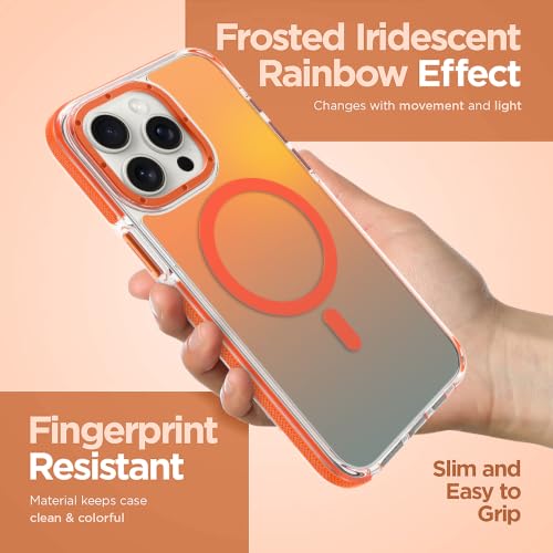 Image of Magnetic Case for iPhone 15 Pro [Compatible with Magsafe] [Cute Fashion Fluorescent Design] [1 Screen Protector] Slim Translucent Matte Case for iPhone 15 Pro 6.1 inch 2023, Orange