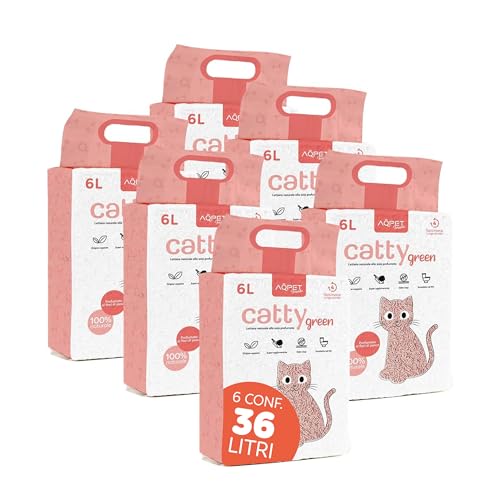 AQPETFRIENDS Lettiera CattyGreen Soia Naturale per Gatti, Agglomerante Vegetale Biodegradabile alla Pesca, Sabbia Antiodore Smaltibile nel WC, 100% Eco-Friendly, 36 Litri