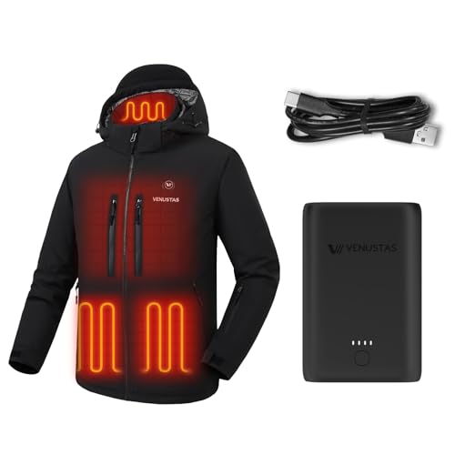 Venustas Men's Heated Utility Jacket (Black,L) and Extra 12V 7200mAh Battery