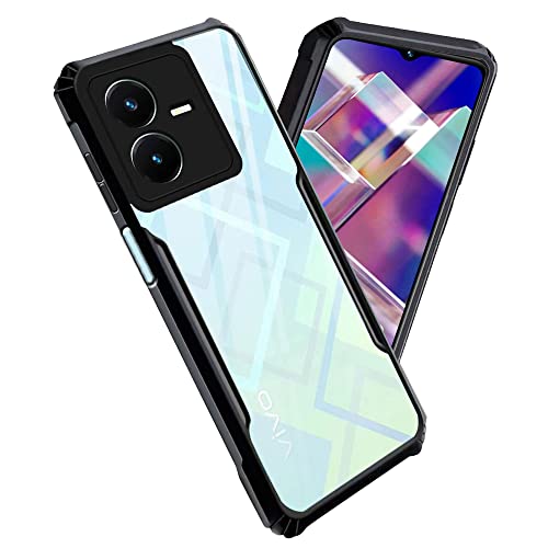 Image of A rtistque Clear Hard Transparent Acrylic Armor Anti-Drop Shockproof TPU Edge Back Cover Case for Vivo Y22 - Black