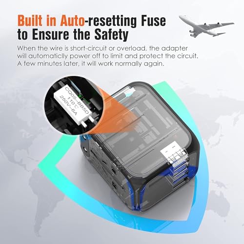 شاحن سفر عالمي من نيكومي، محول طاقة وشاحن دولي، شاحن حائط ومحول بقابس تيار متردد مع 3 USB و1USB C يصلح في الولايات المتحدة واوروبا والمملكة المتحدة واستراليا (محول سفر مع حقيبة تخزين، أسود، 15W-3A1C)