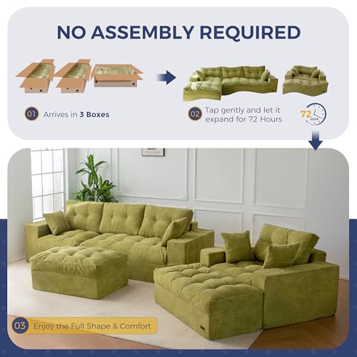 Image of MAXYOYO Sectional Sofa Couch and Chaise Lounge, L Shaped Modern Cloud Couch with Ottoman, Comfy Sofa with Layered Cushion, Tufted Upholstered Sleeper Chair for Living Room, No Assembly Required