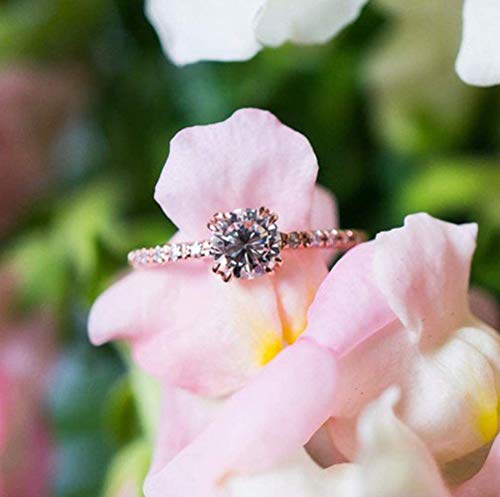 Cuteshop Rose Gold 2ct Round CZ Crystal 4 Prongs Simulated Diamond Solitaire Wedding Engagement Rings for Women (5)2