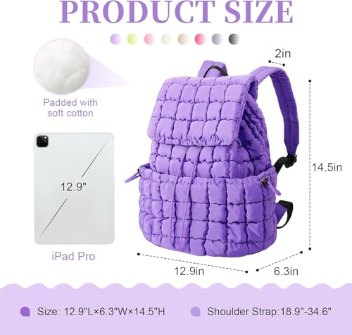 Image of MOCA Quilted Puffer Backpack for Women, Nylon Puffy Casual Girls Womens Backpack, Lightweight Hiking Gym Daypack Preppy Travel Bag with Adjustable Top Flap Drawstring