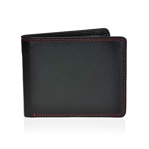 Pavia Leo Mens Soft Leather Bi-fold Wallet RFID (Black/Red)