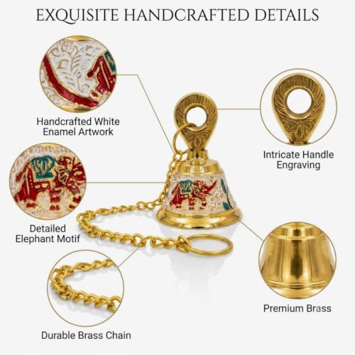 Image of DSH Pure Brass Hanging Bell with Chain for Temple Mandir Door Home Decorative Ringing Bell (White, 2)