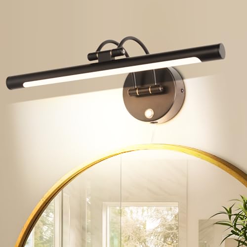 Image of MantoLite LED Dimmable Bathroom Vanity Light Fixture 15.75'' Cabinet Picture Wall Lights, Indoor Lightings Wall Sconce with Ajustable Arm Bedside Reading Lamp, Pulg in Picture Light(Black, 3000K 8W)
