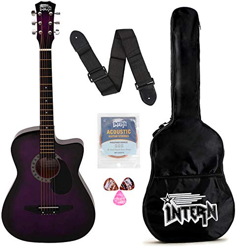 Intern 38 Inch Cutaway Acoustic Guitar Kit with Bag, Strap, Strings & Picks | Right Handed 6 String Guitar for Beginners, Adults & Students | Wooden Acoustic Guitar (Violet) - Image 2