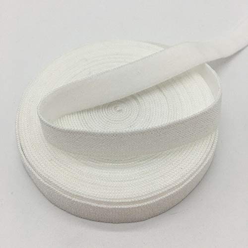 MOPOLIS 5yards 3/8"10mm Solid FOE Fold Over Elastics Spandex Satin Band Lace Sewing Trim | Color - White