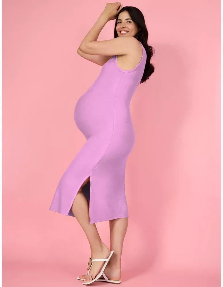 Motherhood Maternity Women's Sleeveless Crew Neck Rib Knit Midi Pregnancy Bodycon Dress