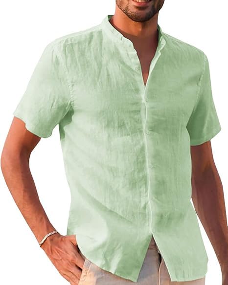 Runcati Leinenhemd Herren Sommer Kurzarm Freizeithemd Regular Fit Strandhemd Einfarbig Casual Shirts