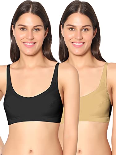 Image of Dazzle Womens Lightly Padded Minimizer Bra | Non-Wired, Moderate Coverage, Stretch Cotton, Hand Washable, Regular Wear (DB540,Pack of 2) Black Nude