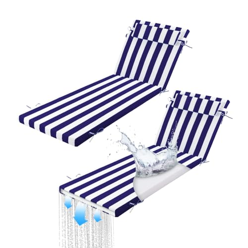 Chaise Lounge Chair Cushion Replacement, 72 x 21 x 3 Inch Outdoor Patio Cushion, Water-Resistant, High-Density Foam for Poolside & Backyard (1, Dark G