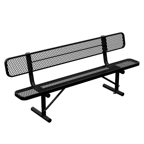 Image of 8 FT Heavy Duty Metal Park Bench for Outside, Black Bench with Backrest,4-6 Person Seat, Outdoor Commercial Metal Mesh Benches for Shopping Mall, Lawn, Park, Deck, Garden, Patio, Porch