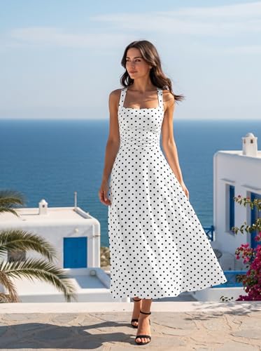 Image of Kaximil Women's Square Neck Corset A Line Maxi Dress Ruffle Ruched Waist Flowy Long Dresses