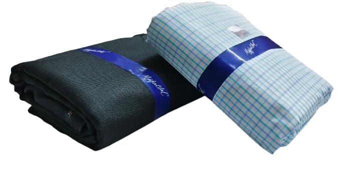 Mafatlal Light blue checks Shirt and Blue Grey Pant Fabric for Men, 100% Cotton, Soft Breathable Formal Wear, Gift Pack-image-6