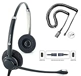 TruVoice HD-150 Professional Double Ear Noise Canceling Microphone Headset with U10P Bottom Cable Works with Mitel, Nortel, Avaya Digital, Polycom VVX, Shoretel, Aastra, Fanvil + Many More