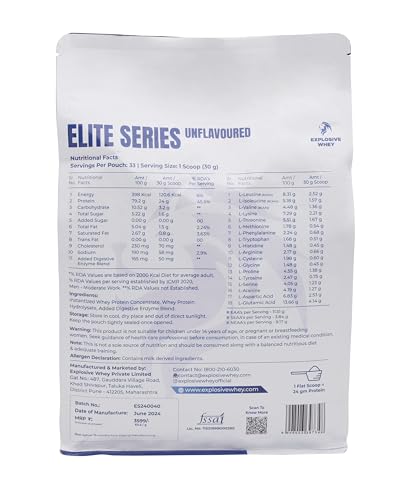 Image of Explosive Whey Elite Series Whey Protein - Trusted by M.S. Dhoni | 24g Protein per Scoop | Premium Concentrate + Isolate Sport Supplement for Enhanced Muscle Growth and Recovery | Unflavoured - 1kg (30 Servings)
