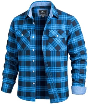 TACVASEN Flanellhemd Herren Langarm Baumwolle Holzfällerhemd Kariertes Hemd | Herren Flanellhemd Langarm,Thermohemd Herren,Baumwollhemd Herren Langarm,Arbeitshemd,Holzfällerjacke H