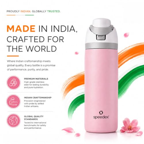 Image of Speedex Coral 1000 Stainless Steel Vacuum Insulated Water Bottle 950ml | Thermosteel Flask | Hot 18Hr Cold 24Hr | Flip Straw Lid Sipper | Kids Boys Girls Men Women Office School Gym Travel | Pink