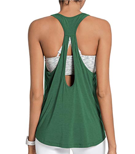 DIBAOLONG Womens Cute Open Back Yoga Tops Summer Activewear Workout Clothes Exercise Fitness Running Sleeveless Racerback Tank Top Green L