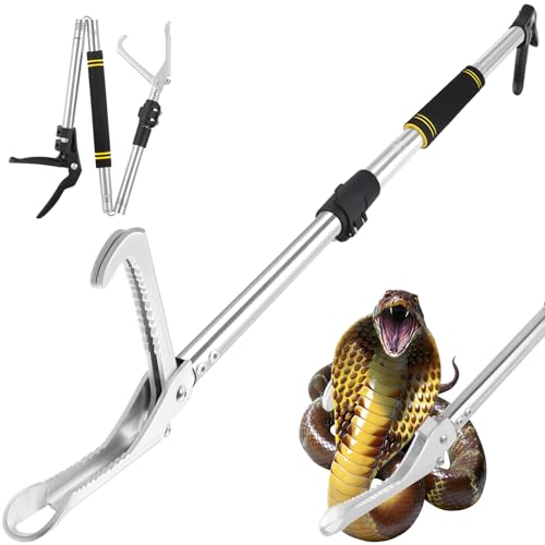 Frebuta Snake Grabber Tool 55 Snake Tongs Grabber for Rattlesnake Heavy Duty Professional Folding Snake Feeding Tongs Wide Jaw Snake Handling Tool Long Hndle Stainless Steel Tube (Black Yellow)