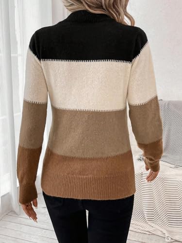 WDIRARA Women's Color Block Sweaters Long Sleeve Mock Neck Tops Loose Knitted Pullover Sweater2