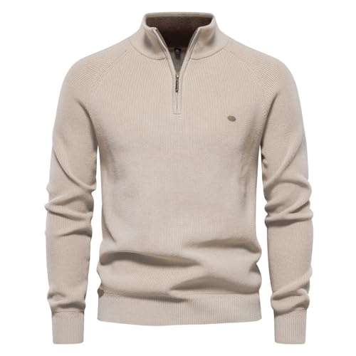 Men's Quarter Zip Up Pullover, Slim Fit Lightweight Mock Neck Long Sleeve Casual Polo Sweaters