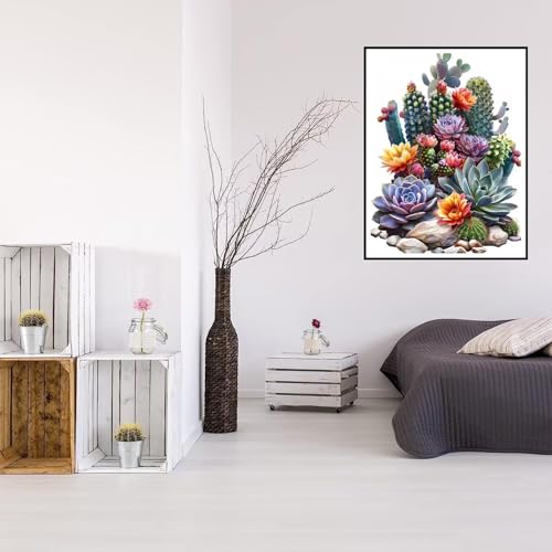 Broderie diamant 5D cactus grand format 70x90cm pour décoration